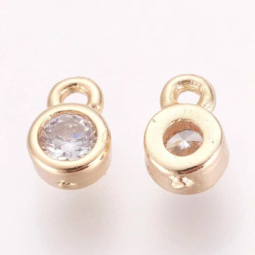 Vista 2 de Pandahall - 100 dijes de circonita cúbica de latón de cristal, redondos, dorados, transparentes, colgantes de cuentas para mujer, joyería para hacer