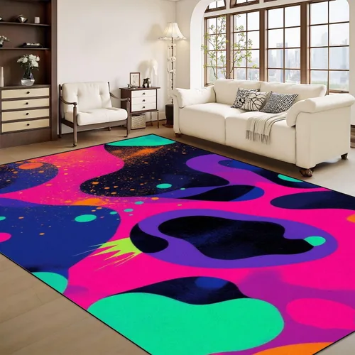 Vista 14 de Alfombra lavable de 8 x 10 pies para sala de estar, grande, suave, luz negra, sol, neón, reactiva a los rayos UV, luna celestial, estrella, planeta