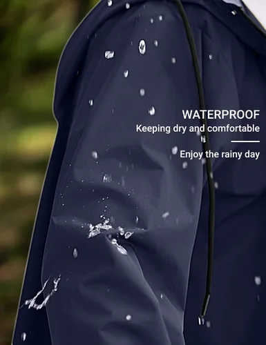 Vista 4 de COOFANDY Chaqueta impermeable para hombre con capucha, impermeable, ligera, activa, larga