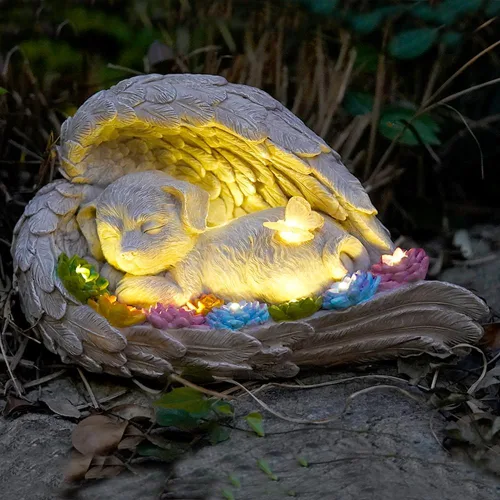 Vista 7 de Piedra conmemorativa para gatos, estatuilla solar de ángel para gatos - Piedra conmemorativa para mascotas para jardín o lápida conmemorativa (gato)