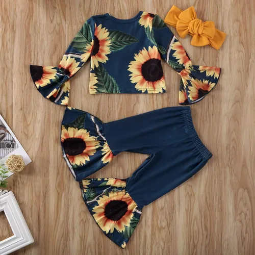 Vista 7 de Camiseta de manga larga con volantes y pantalones acampanados de girasol