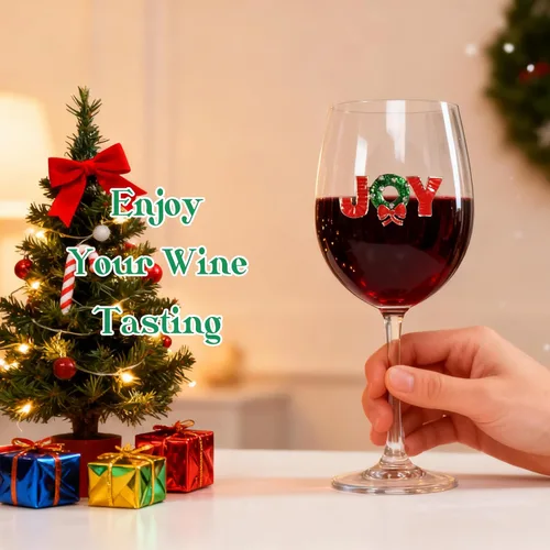 Vista 3 de Vipush Juego de copas de vino de 2 a 19 onzas con cristal de alegría de Navidad, regalo de copa de vino, cristalería de invierno, copas