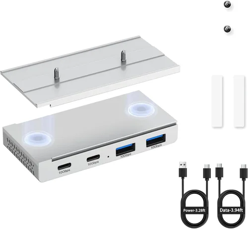 Vista 10 de EJAY Concentrador magnético USB-C de 10 Gbps, concentrador de escritorio USB 3.2 Gen2 de 4 puertos con cable extra largo de 47 pulgadas, divisor USB