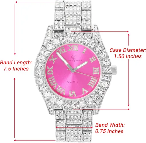 Vista 2 de Reloj de mujer con bisel grande de rocas, esfera de color con números romanos, totalmente cubierto en cristales - ST10327LA