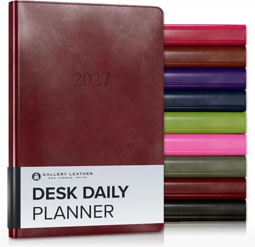 Vista 17 de Gallery Leather Agenda diaria 2027 Acadia páginas doradas y negras Agenda y cuaderno diario elegantemente encuadernado con elegantes bordes