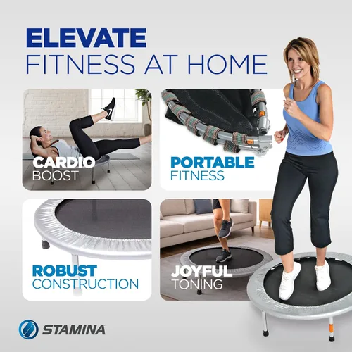 Vista 3 de Stamina 36" Foldable Mini Trampoline Rebounder for Adults with Smart Workout App, Black - Portable Fitness Equipment for Home Gym, Cardio and