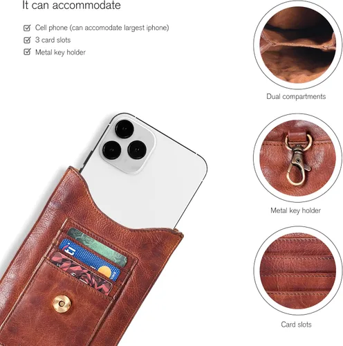 Vista 3 de Bolsos cruzados pequeños de cuero real para teléfono celular para mujer, bolso bandolera con soporte para tarjeta de crédito, bolso de hombro