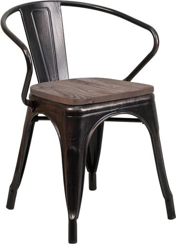 Vista 23 de Flash Furniture Silla de metal negro con asiento y brazos de madera