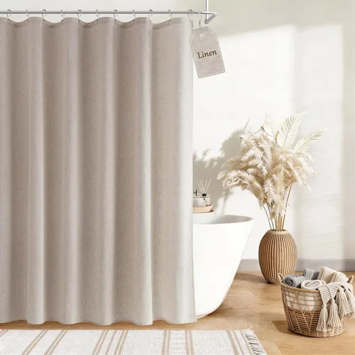 Vista 23 de Nanspring Cortina de ducha de lino extra larga para baño, 96 pulgadas Natural