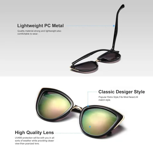 Vista 4 de SKYWAY Oversized Round Sunglasses for Women Cat Eye Sun Glasses Shades for Driving Metal Frame UV400 Protection
