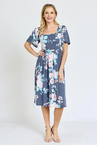 Vista 3 de Eloges - Vestido midi floral con manga mariposa para mujer, S-3X