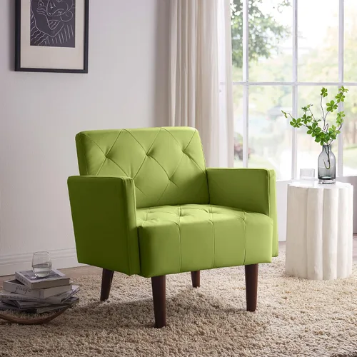 Vista 10 de Silla decorativa de piel sintética, moderna silla con brazo retro Verde