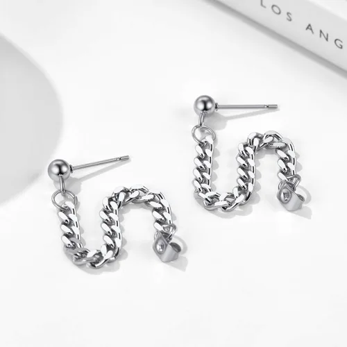 Vista 5 de Aretes colgantes de acero inoxidable para hombres y mujeres, chapados en oro de 18 quilates, aretes colgantes con bisagras, aretes de cadena larga
