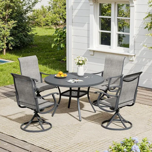 Vista 44 de VICLLAX Muebles pequeños de exterior de 3 piezas, 2 sillas giratorias de patio y mesa redonda pequeña para 2, sillas de carbón oscuro y negro