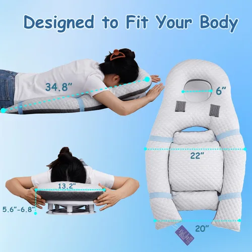 Vista 4 de King Mills - Almohada de cirugía ocular boca abajo, espuma viscoelástica, azul marino y blanco Shredded Memory Foam, Soft Support, Retina Surgery
