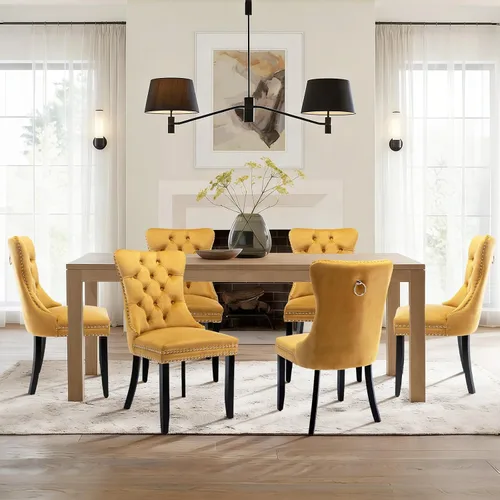 Vista 138 de Juego de 2 sillas de comedor de terciopelo con patas de madera, color beige Mid Century Modern Dining Chairs,Upholstered Chairs with Nailhead
