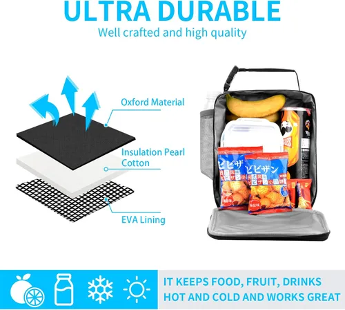 Vista 3 de Lonchera reutilizable para hombres y niños, pequeña bolsa de almuerzo para adolescentes, hombres, adultos, estudiantes, reutilizable, portátil