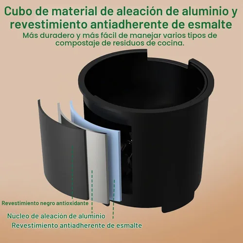 Vista 8 de 3L Compostador Eléctrico para Cocina, Contenedor de Compostaje de Encimera, Modelo Inteligente de Un Toque, Manejo de Residuos de Cocina, con Triple