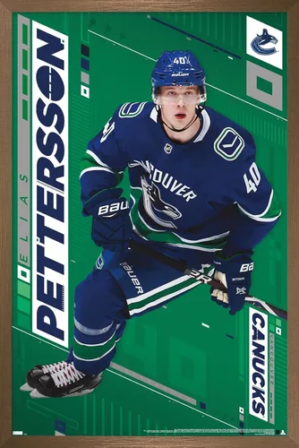 Vista 15 de Trends International NHL Vancouver Canucks - Póster de pared Elias Pettersson 19, 14.725 x 22.375 pulgadas, versión enmarcada de madera de granero