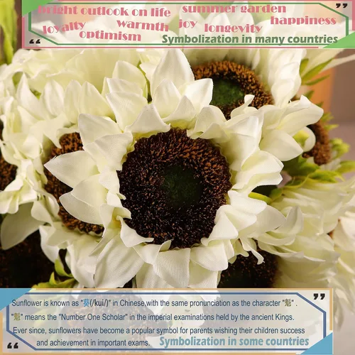 Vista 5 de 2 ramos de girasoles artificiales, ramo de 22 pulgadas con 9 girasoles de seda, flores artificiales para boda, novia, dama de honor, centro de mesa