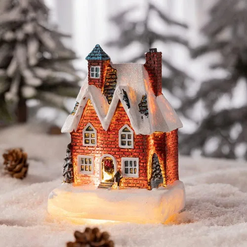 Vista 18 de Ochine Casa con luz de pueblo navideño, decoración navideña con luz LED, material de resina, edificios coleccionables de vacaciones