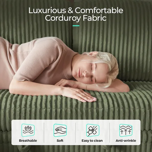 Vista 5 de LINSY HOME - Sofá seccional cama extraíble para sala de estar, sofá en forma de L de corduroy mullido con almacenamiento y carga USB, sofá seccional