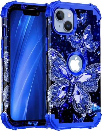 Vista 25 de Miqala Funda compatible con iPhone 13, que brilla en la oscuridad, tres capas, resistente, a prueba de golpes, de plástico duro, funda protectora
