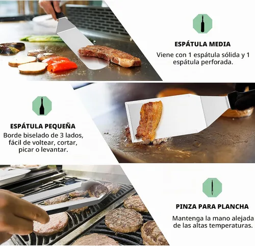 Vista 5 de HaSteeL - Kit de 18 herramientas de parrilla de acero inoxidable con parte superior plana