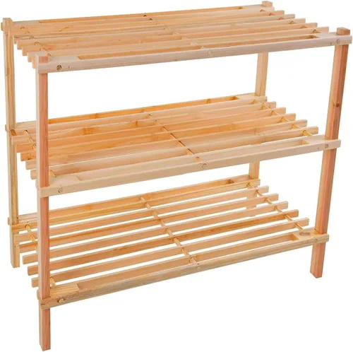 Vista 4 de Zapatero de madera de 3 niveles apilable de alta calidad, organizador de almacenamiento para pasillo, armario, sala de estar, entrada, organizador