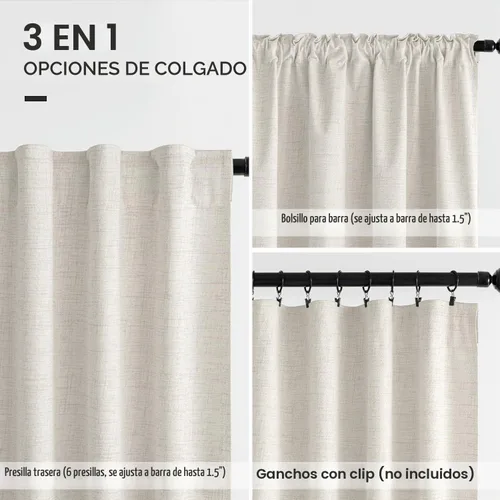 Vista 6 de MIULEE Cortinas 100% opacas de 84 pulgadas de largo de lino, cortinas y drapeados, juego de 2 paneles para dormitorio, pestaña trasera, sala de Beige