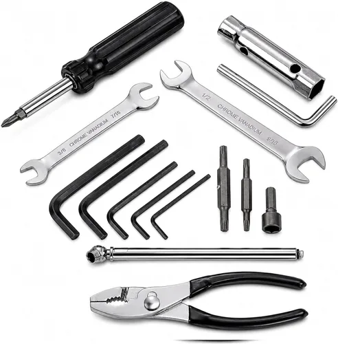 Vista 7 de Kit de herramientas de reparación de motocicleta para motocicletas Harley Davidsons, juego de herramientas básicas de reparación de bicicletas, kit