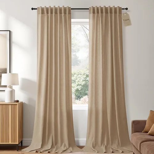 Vista 53 de Naturoom Cortinas de lino de 96 pulgadas de largo y 8 pies para sala de Crema Beige