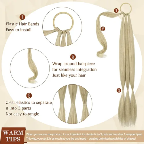 Vista 44 de SOFEIYAN Extensión de cola de caballo trenzada larga con banda elástica y mechón liso envolvente, extensiones de cabello naturales suaves