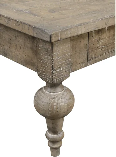 Vista 6 de Wallace & Bay Haynes - Mesa auxiliar gris de 52 pulgadas con dos cajones estilo tablón superior y patas torneadas
