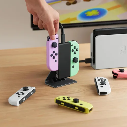 Vista 4 de Soporte de carga Joycon (de dos vías) Interruptor de 2 vías Joy Con controlador Cargador Accesorios de carga con cable de carga NO