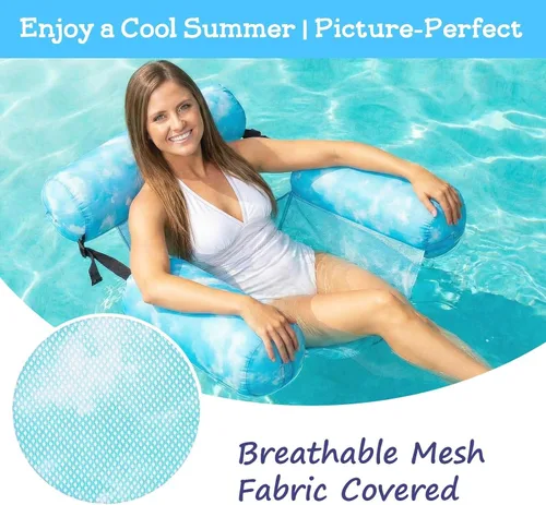 Vista 7 de Silla flotante inflable para piscina, paquete de 2 flotadores de piscina para adultos, resistentes, sillas flotantes de agua, flotadores inflables