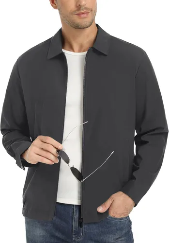 Vista 7 de EKLENTSON Chamarras ligeras para hombre, con cremallera completa, cuello de golf, cortavientos, con bolsillos con cremallera