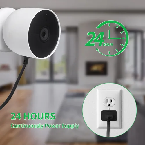 Vista 4 de Adaptador de corriente compatible con Google Nest Cam para exteriores o interiores, batería – 6.5 pies/6.6 ft resistente a la intemperie cable