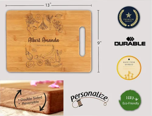 Vista 3 de Tabla de cortar de bambú, personalizable con tu propio texto, diseña tu propia tabla, regalo personalizado, Diseño 03