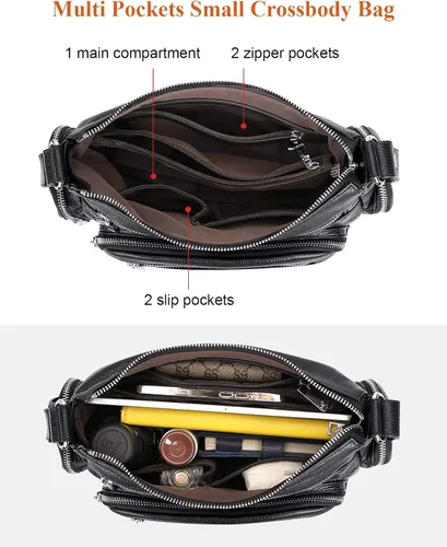 Vista 6 de Over Earth Bolsos cruzados de cuero genuino para mujer con múltiples bolsillos