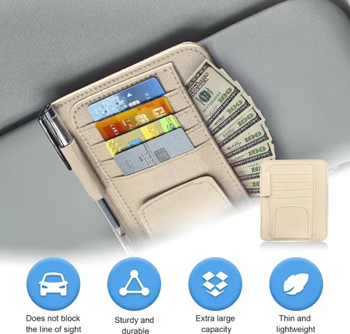 Vista 4 de Augeny Organizador de visera solar para automóvil, pequeño organizador y almacenamiento de visera, soporte para registro y documentos, accesorios