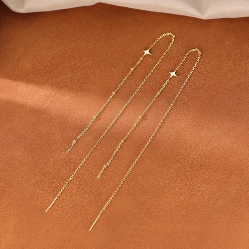 Vista 5 de SLUYNZ Cadena de aretes largos colgantes de plata de ley 925 para mujeres, adolescentes y niñas, cadena de borla, Metal, No es una piedra preciosa