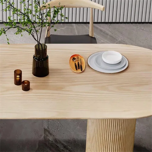 Vista 7 de LAKIQ Mesa de comedor creativa de forma irregular, mesa de cocina de isla de madera maciza, estilo nórdico moderno, mesa de comedor de cocina
