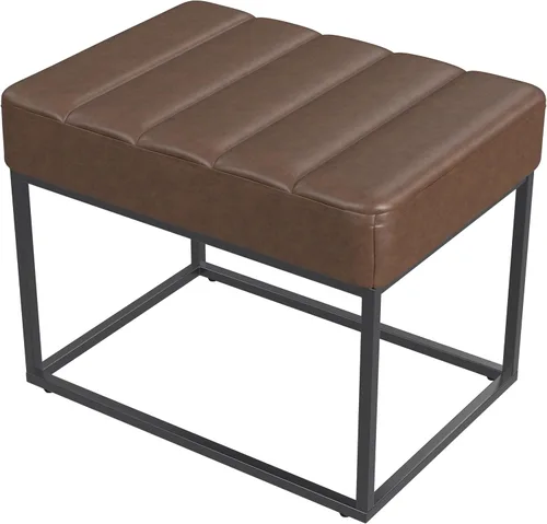 Vista 10 de HomePop Theodore Channel Otomana pequeña con capitoné - Cuero sintético marrón