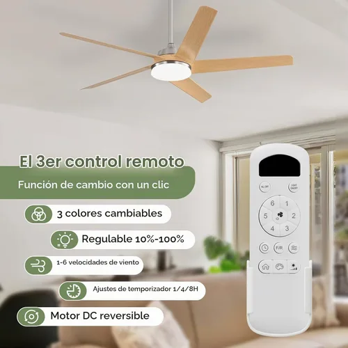 Vista 7 de Sofucor Ventiladores de techo de 52 pulgadas con luces y control remoto, moderno ventilador de techo de 5 aspas ABS para exteriores, LED regulable