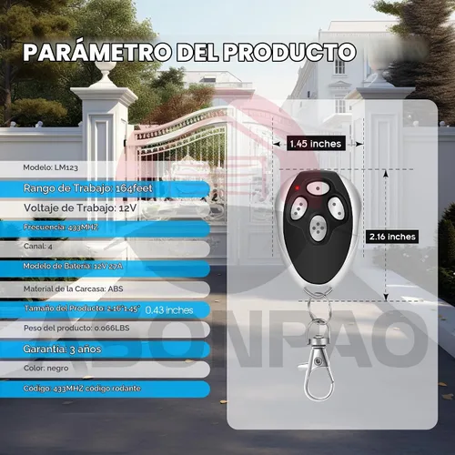 Vista 6 de 1 para LM123 Aleko Gate Opener Remote 3-Years Garantía