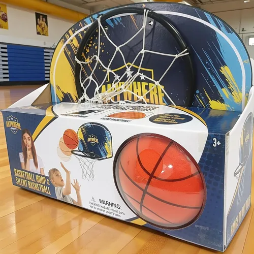 Vista 7 de Anywhere Sports Juego de baloncesto silencioso y aro – Sobre la puerta, juego silencioso para niños, fácil montaje con clip, incluye baloncesto