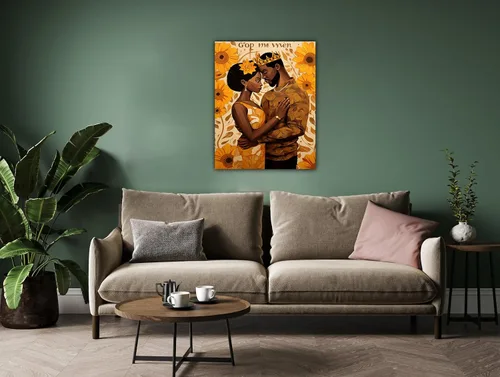 Vista 180 de Arte de pared afroamericano, decoración de rey y reina bailarín negro para sala de estar, arte de pareja de amor negro para dormitorio, lienzo