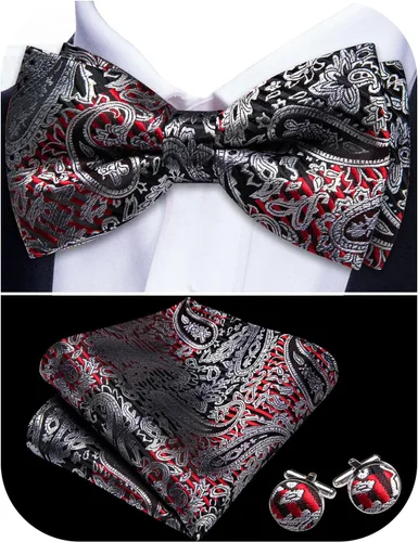 Vista 32 de Barry.Wang Pajarita de Rayas Paisley para Hombre de Seda Preatada Pañuelo de Bolsillo Gemelos Juego Formal Boda Fiesta Graduación