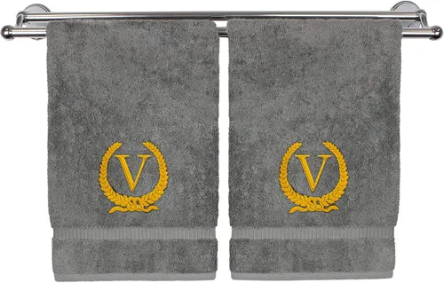 Vista 135 de Toalla de mano con monograma, regalo personalizado, 16 x 30 pulgadas, letra blanca bordada con diseño de corona en toalla negra, extra absorbente